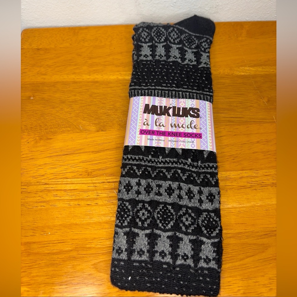 New Muk Luks A La Mode Over-the-Knee Socks - Black & Gray one size fits all